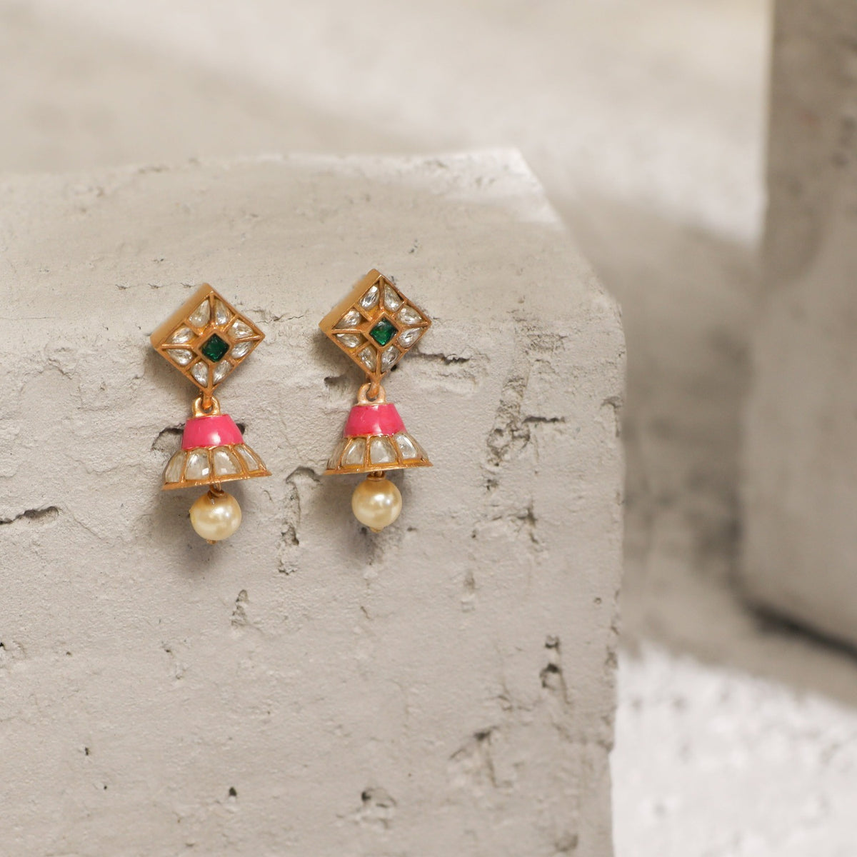 Dainty Kempu Silver Jhumki Earrings