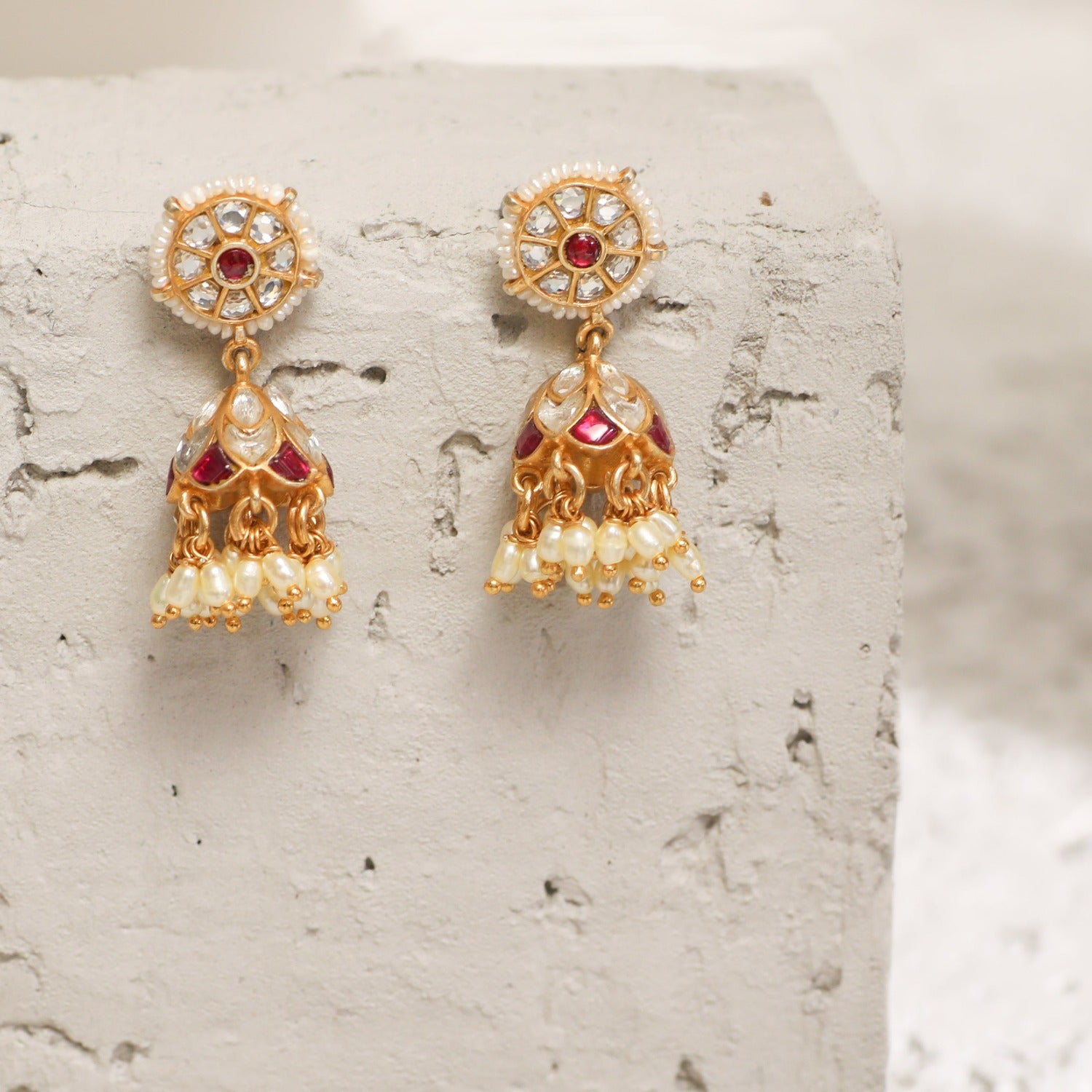 Designer Crystal Minakari Jhumka Earrings | Order Now