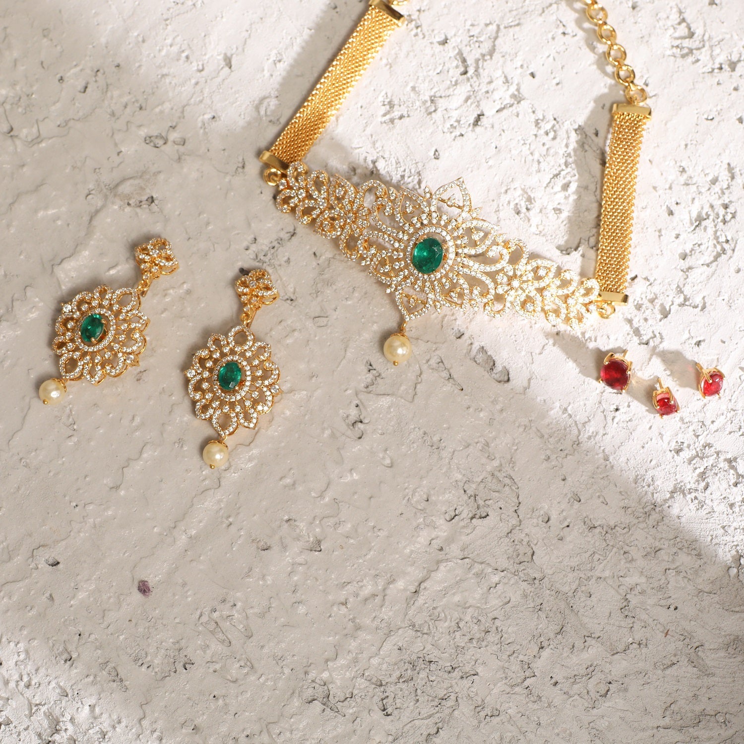 Necklaces Floral Petal Classic CZ Interchangeable Silver Choker Set