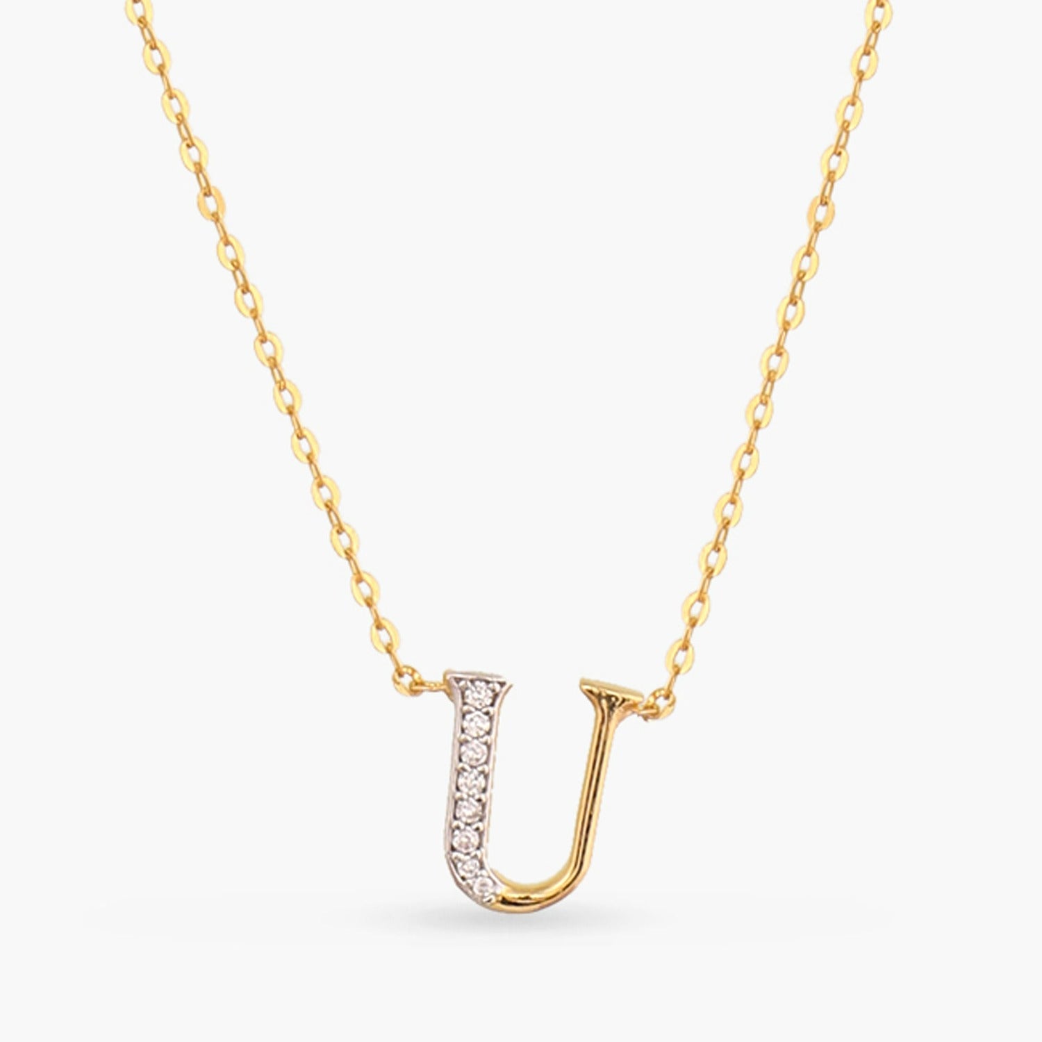 Letter U Alphabet Gold Plated Silver Necklace