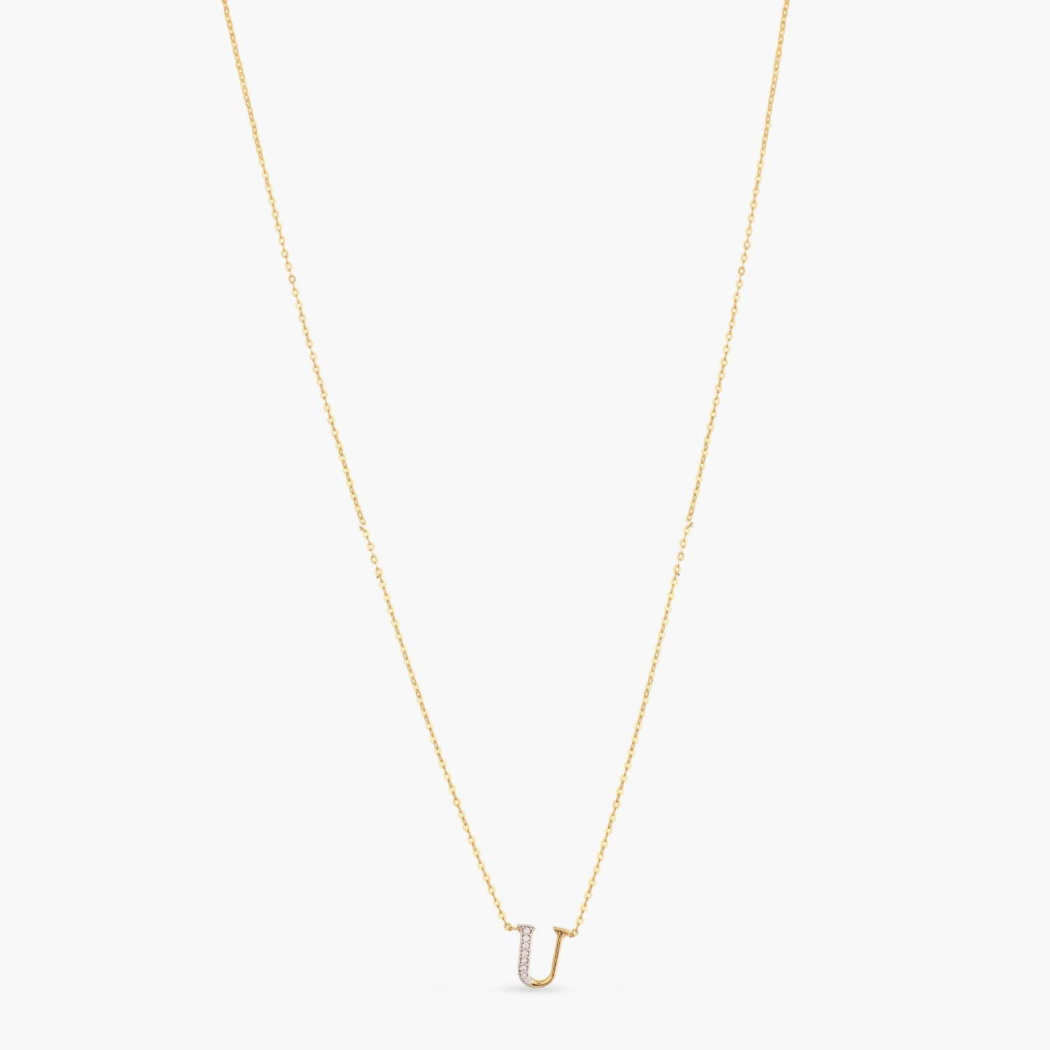 Letter U Alphabet Gold Plated Silver Necklace