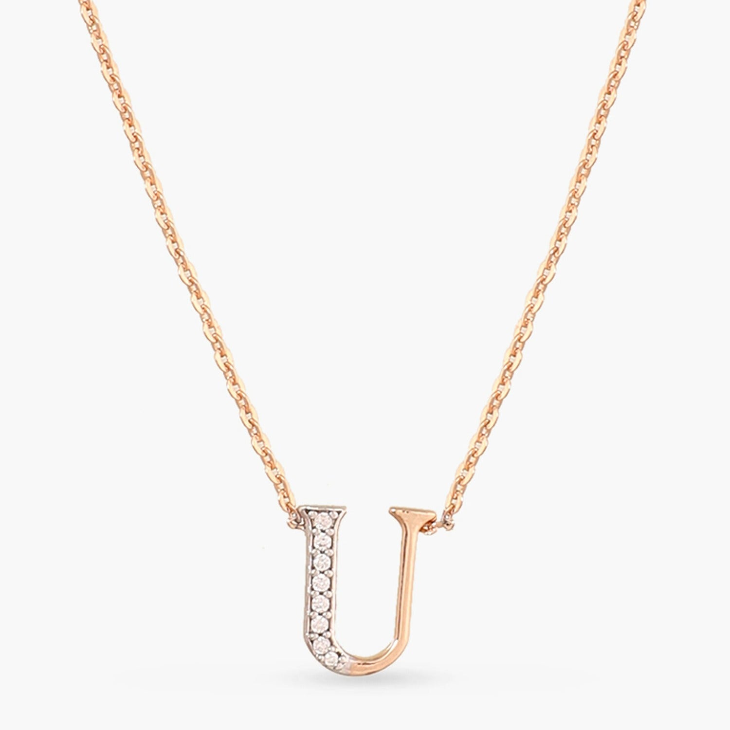 Letter U Alphabet Rose-Gold Plated Silver Necklace