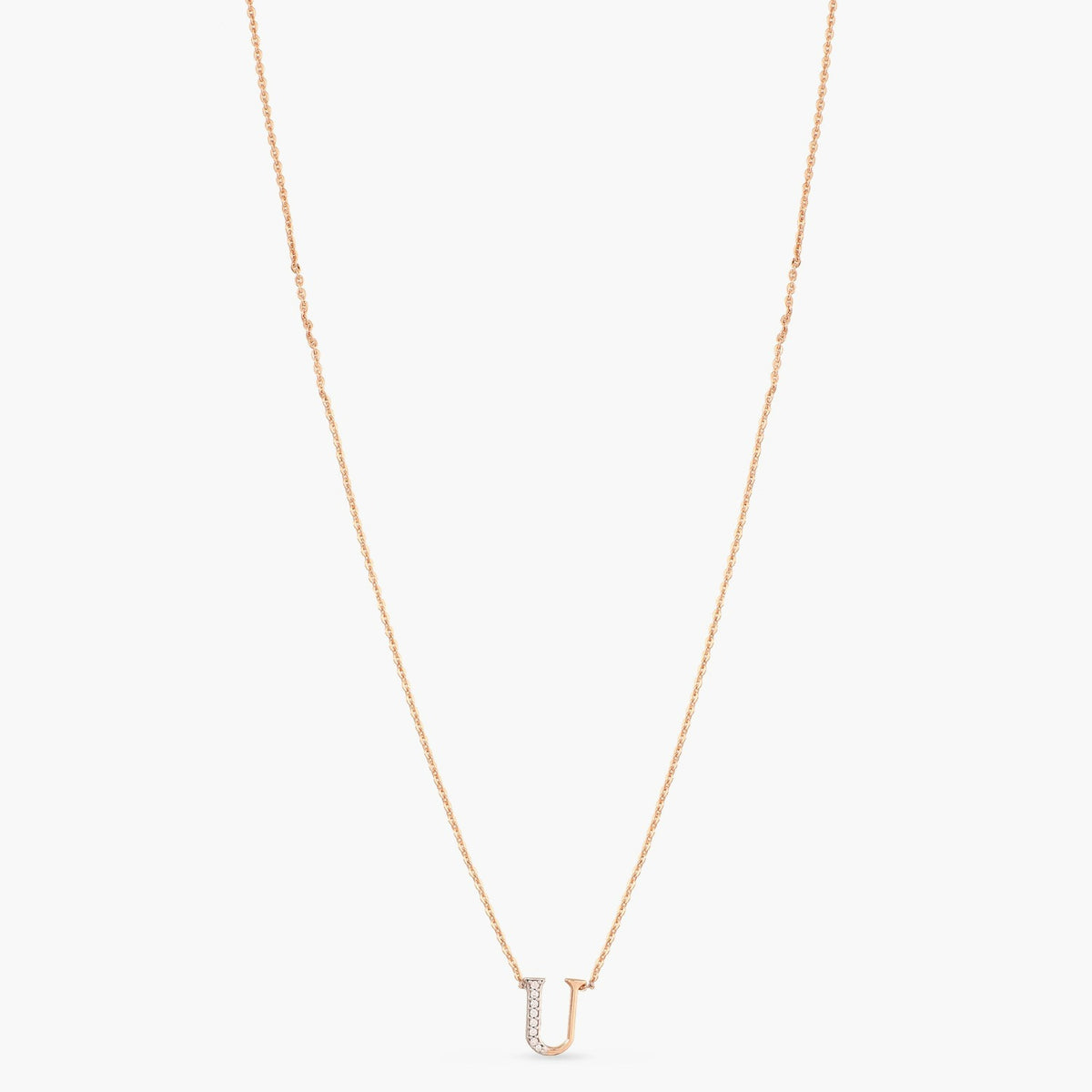 Letter U Alphabet Rose-Gold Plated Silver Necklace