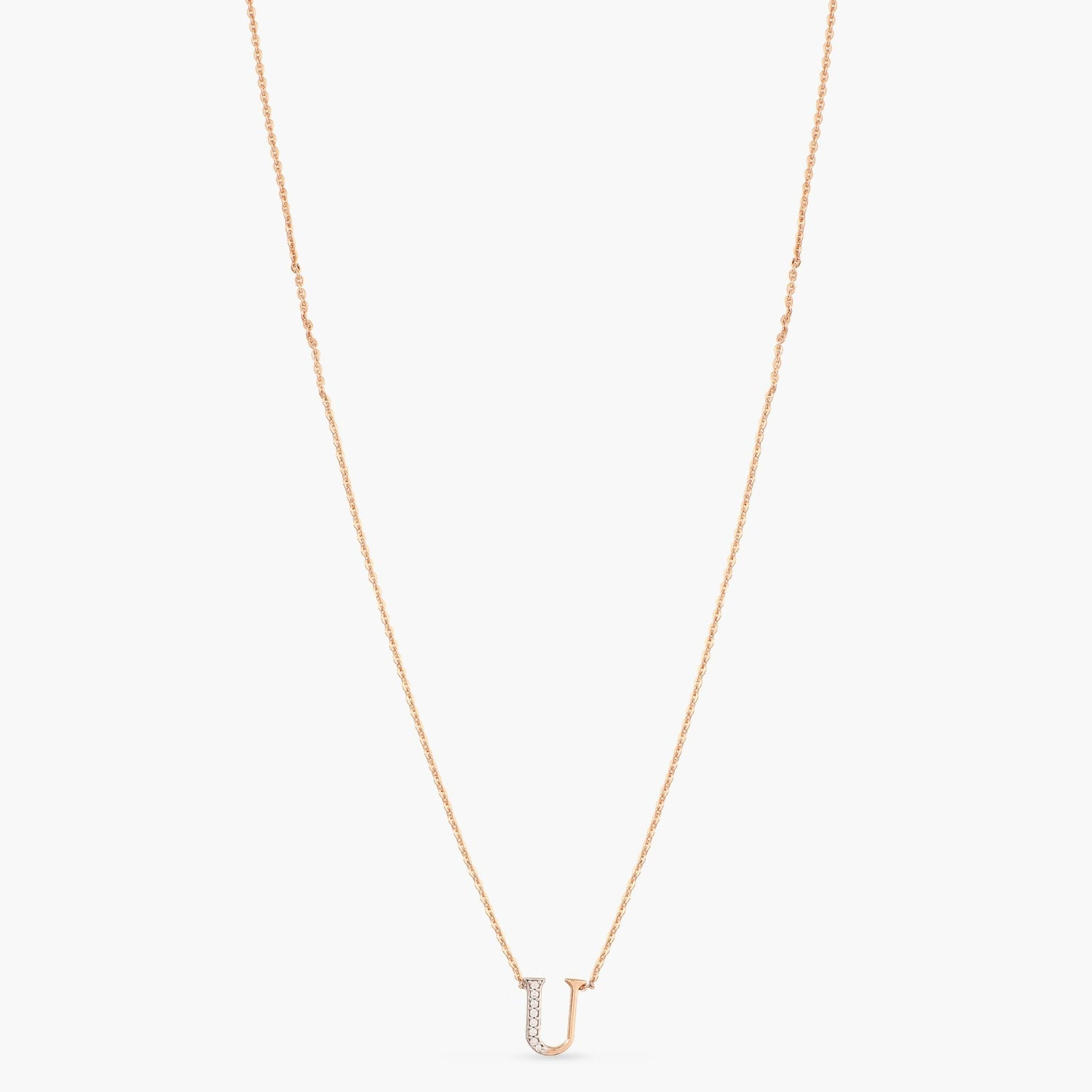 Letter U Alphabet Rose-Gold Plated Silver Necklace