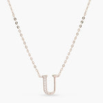 Letter U Alphabet White-Gold Plated Silver Necklace