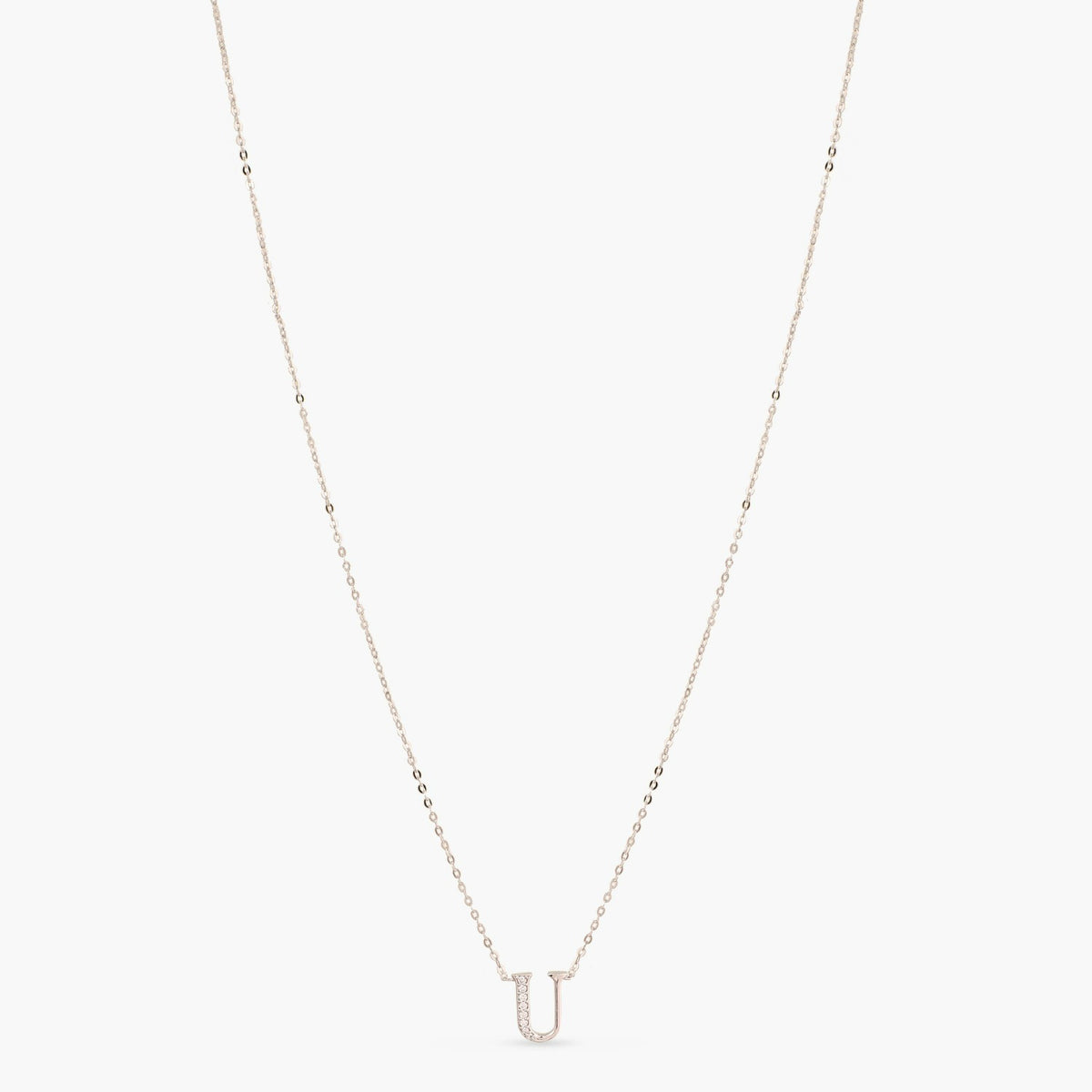 Letter U Alphabet White-Gold Plated Silver Necklace