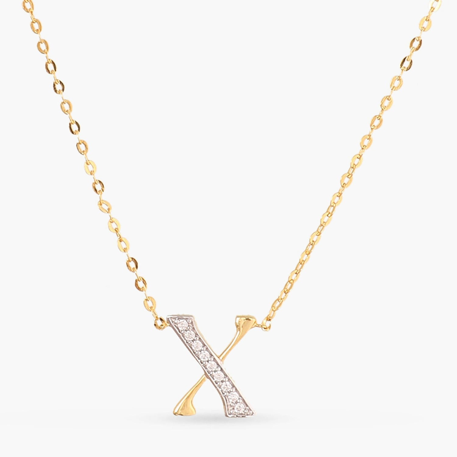 Letter X Alphabet Gold Plated Silver Necklace