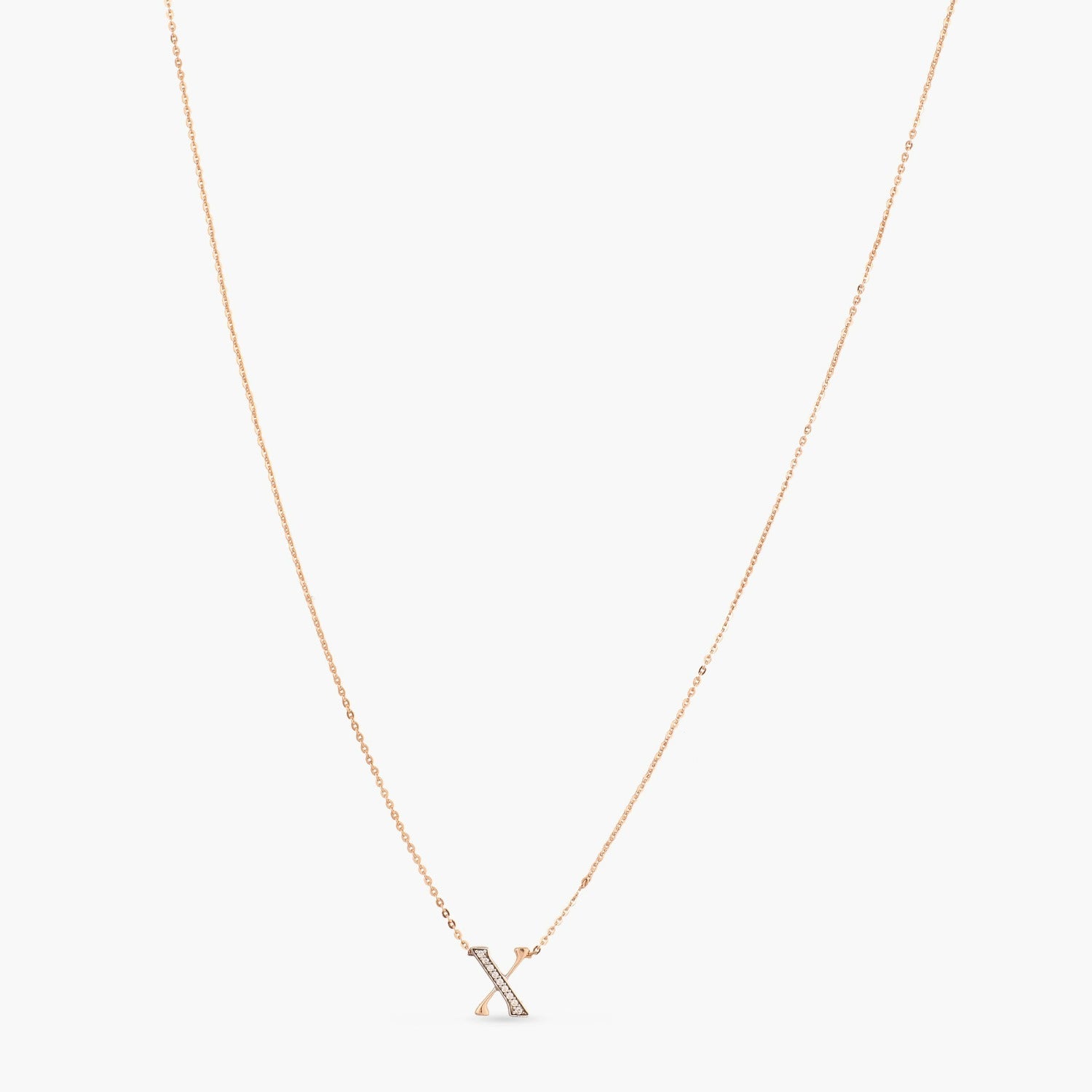 Letter X Alphabet Rose-Gold Plated Silver Necklace