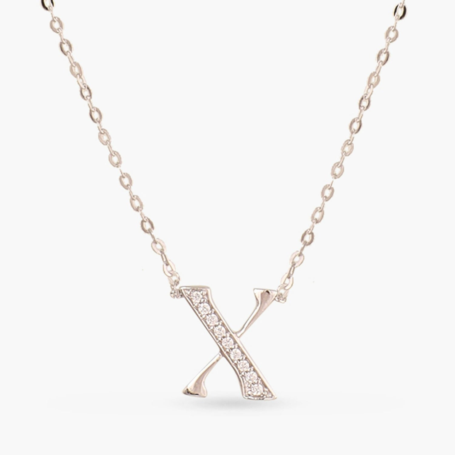 Letter X Alphabet White-Gold Plated Silver Necklace