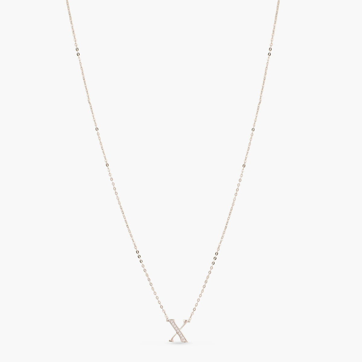 Letter X Alphabet White-Gold Plated Silver Necklace