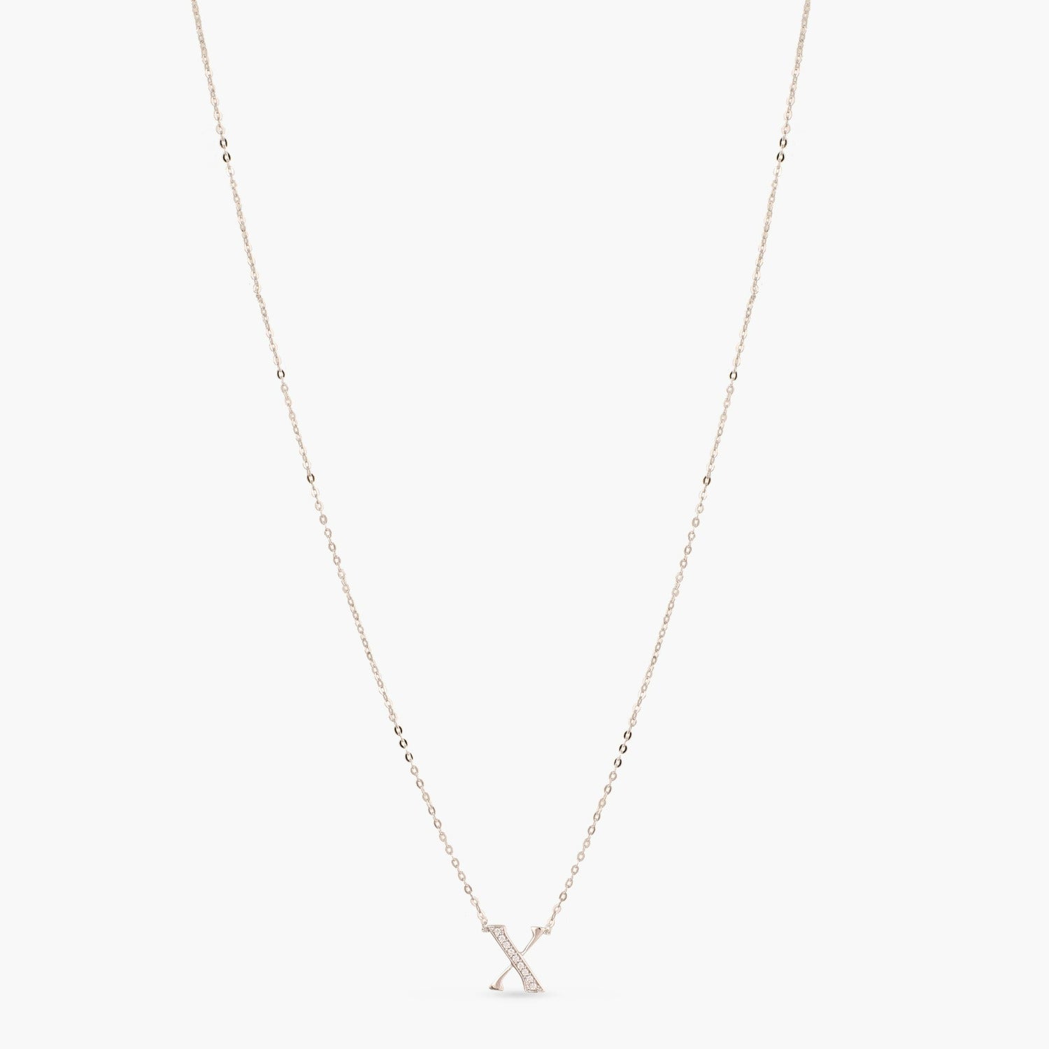 Letter X Alphabet White-Gold Plated Silver Necklace