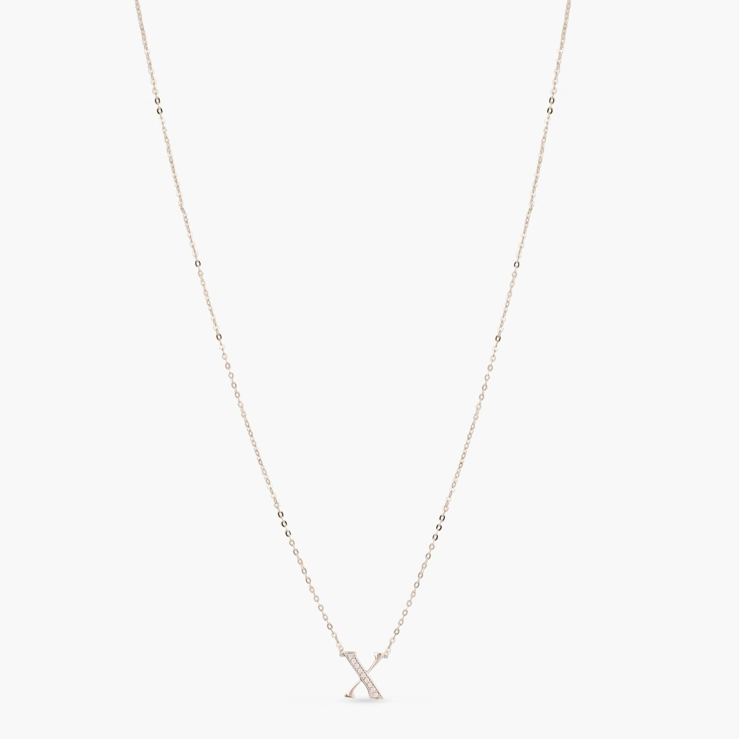 Letter X Alphabet White-Gold Plated Silver Necklace