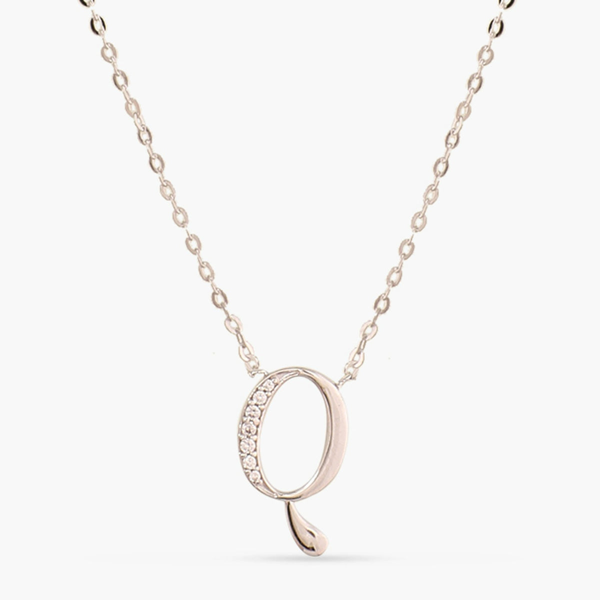 Letter Q Alphabet White-Gold Plated Silver Necklace