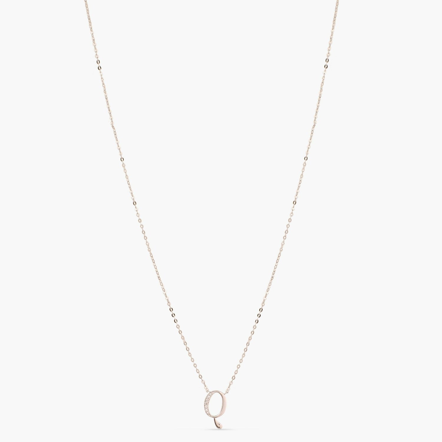 Letter Q Alphabet White-Gold Plated Silver Necklace