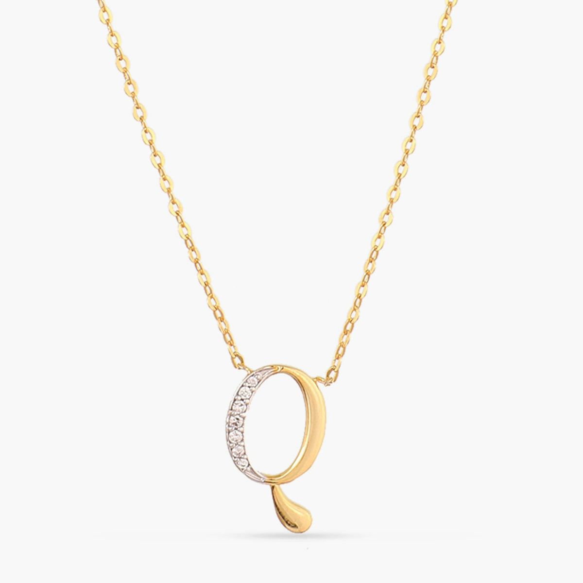 Letter Q Alphabet Gold Plated Silver Necklace