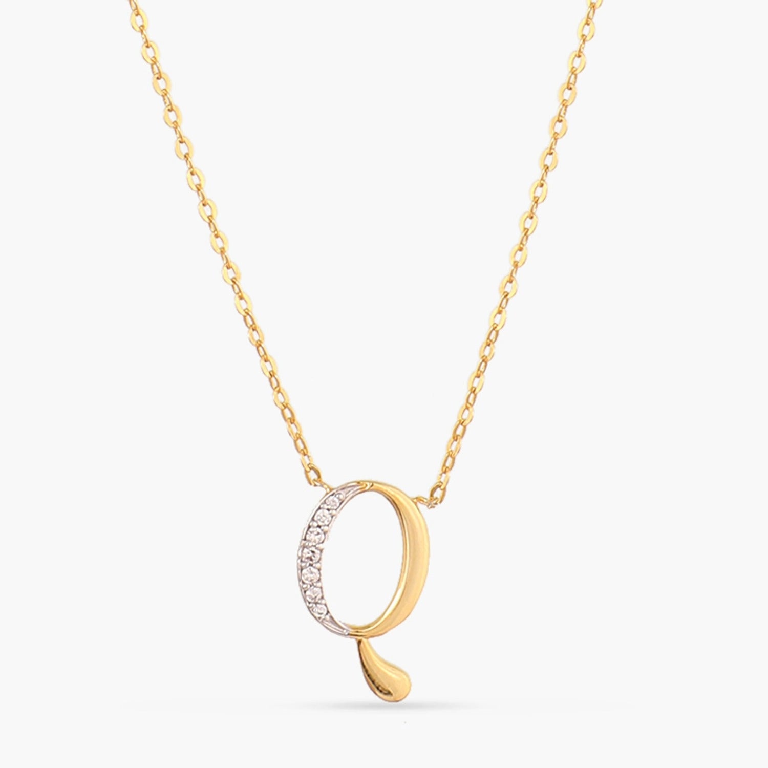 Letter Q Alphabet Gold Plated Silver Necklace