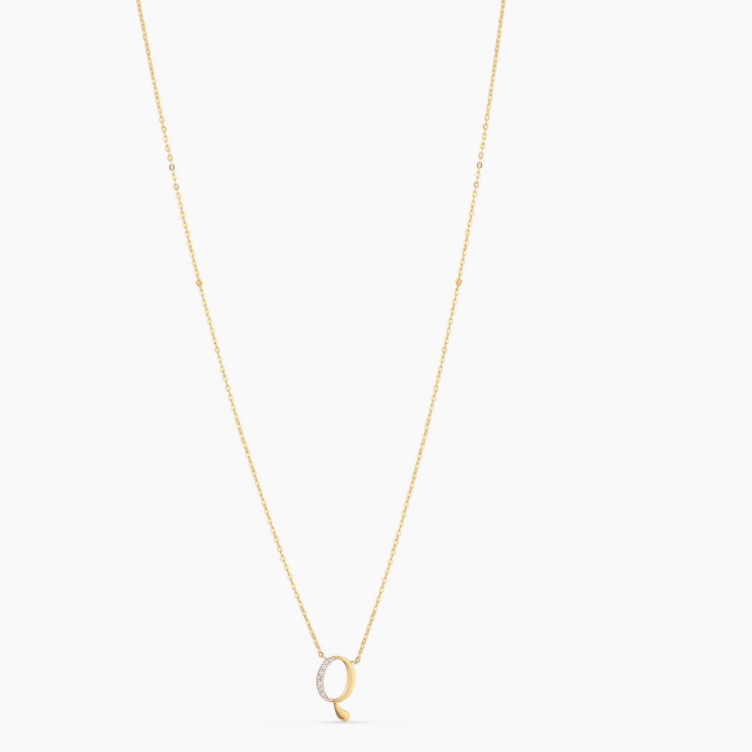 Letter Q Alphabet Gold Plated Silver Necklace