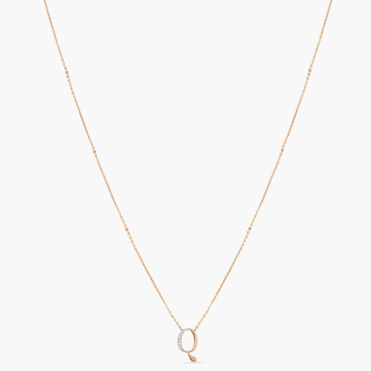 Letter Q Alphabet Rose-Gold Plated Silver Necklace