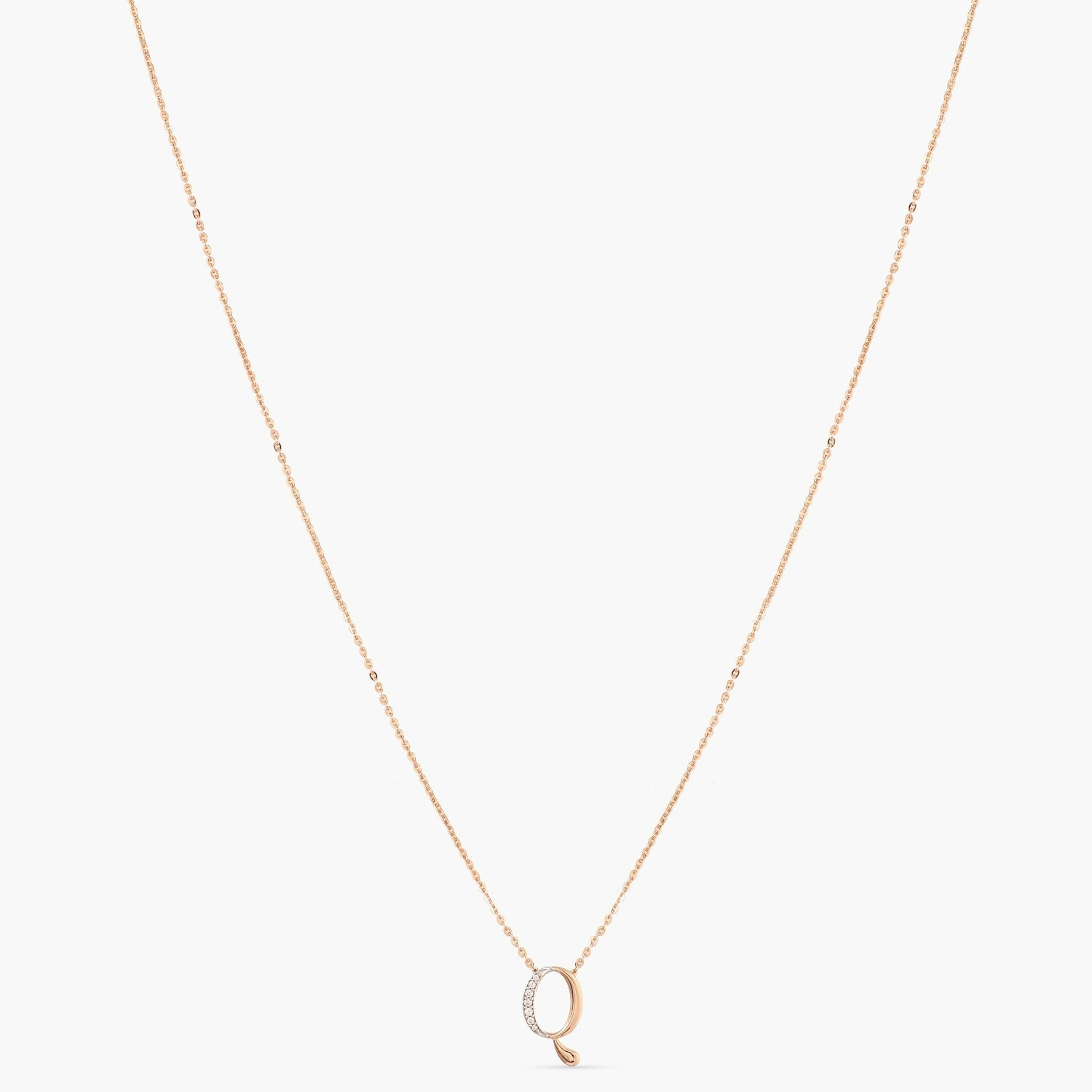 Letter Q Alphabet Rose-Gold Plated Silver Necklace