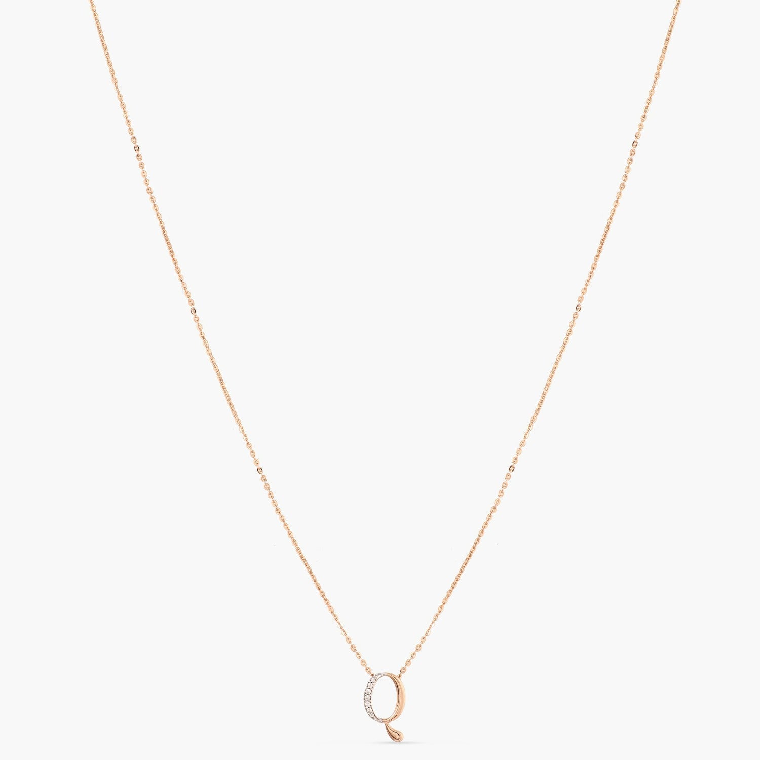 Letter Q Alphabet Rose-Gold Plated Silver Necklace