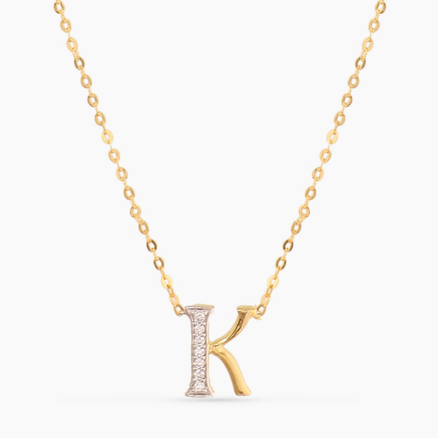 Letter K Alphabet Gold Plated Silver Necklace