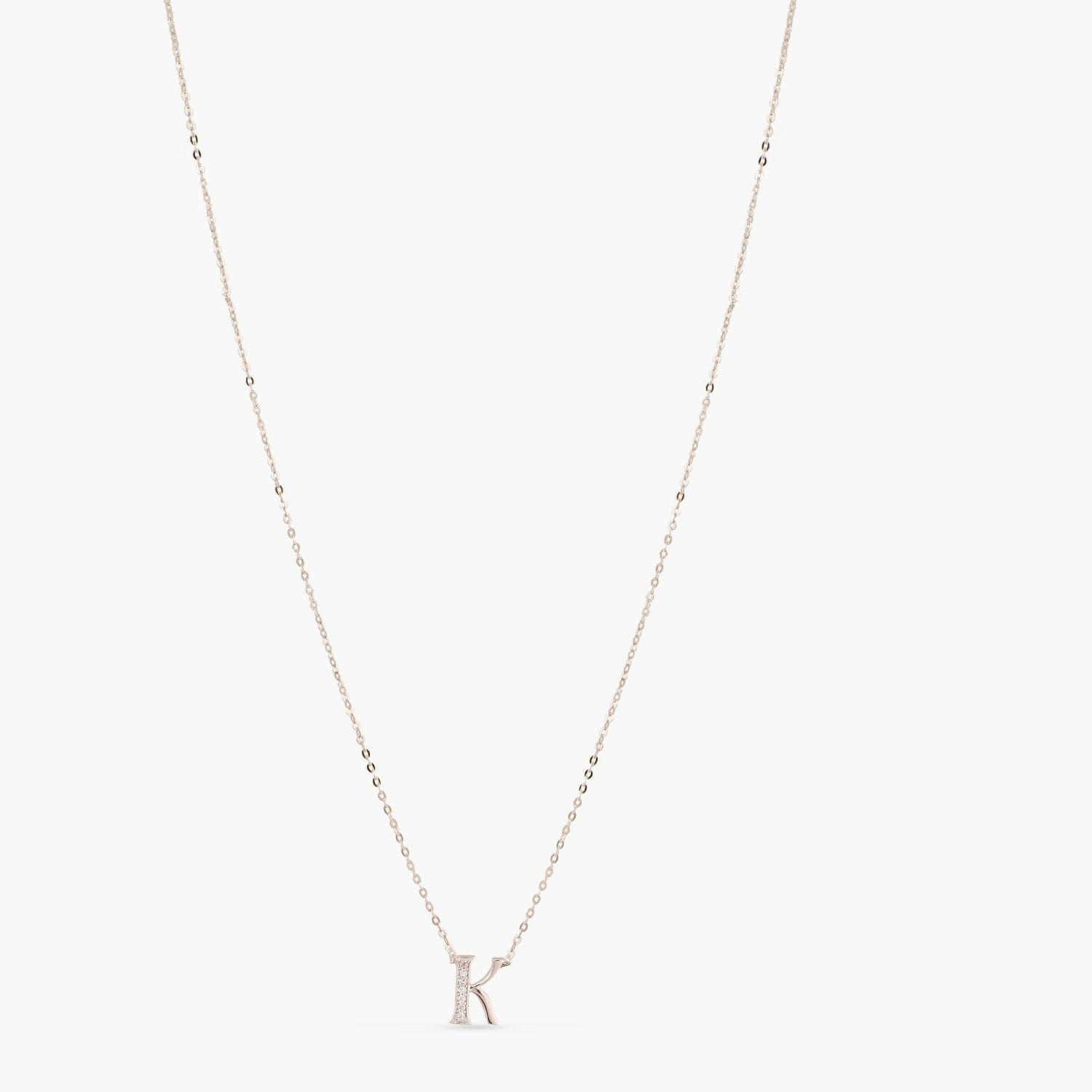 Letter K Alphabet White-Gold Plated Silver Necklace