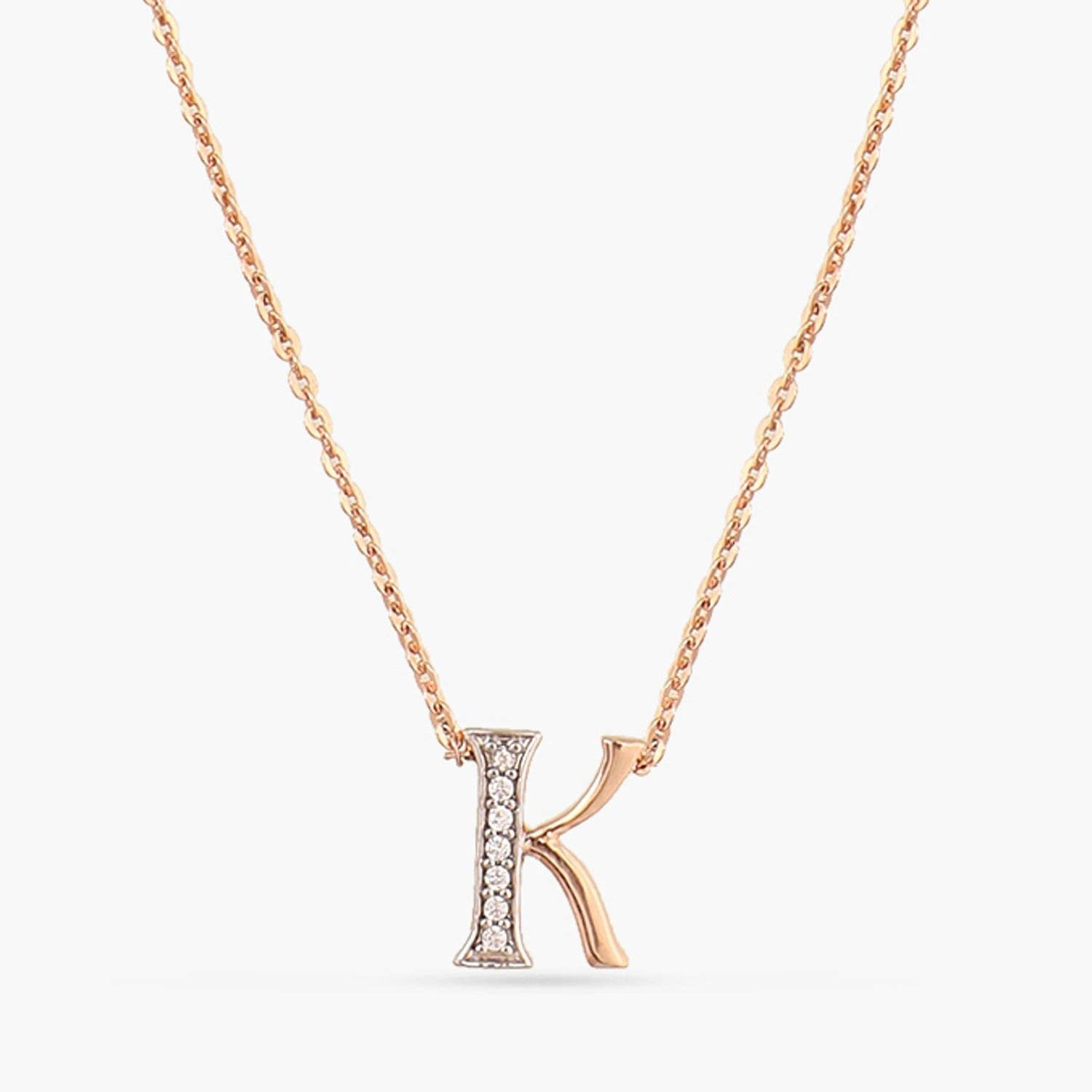 Letter K Alphabet Rose-Gold Plated Silver Necklace