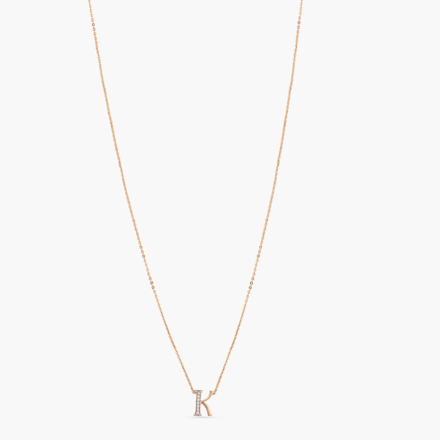 Letter K Alphabet Rose-Gold Plated Silver Necklace