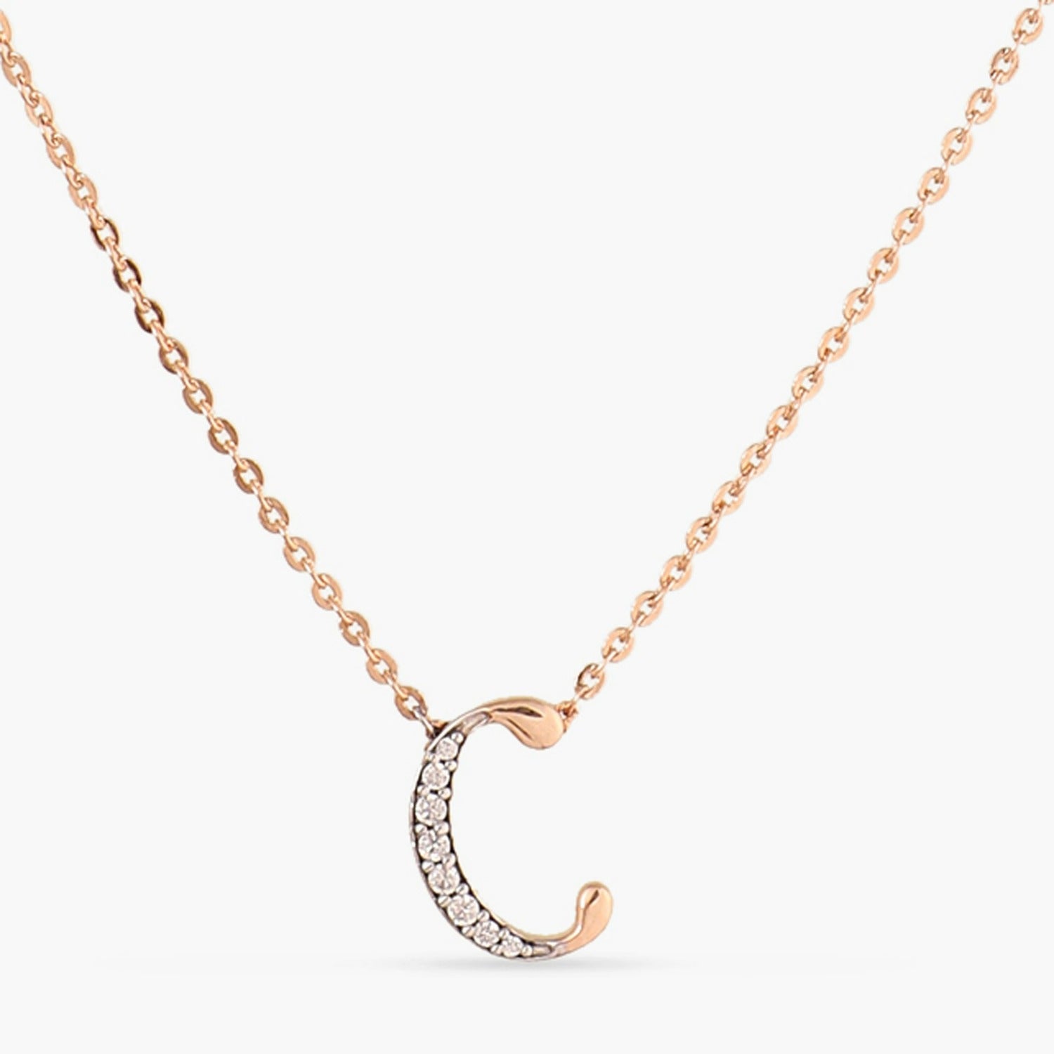 Letter C Alphabet Rose-Gold Plated Silver Necklace