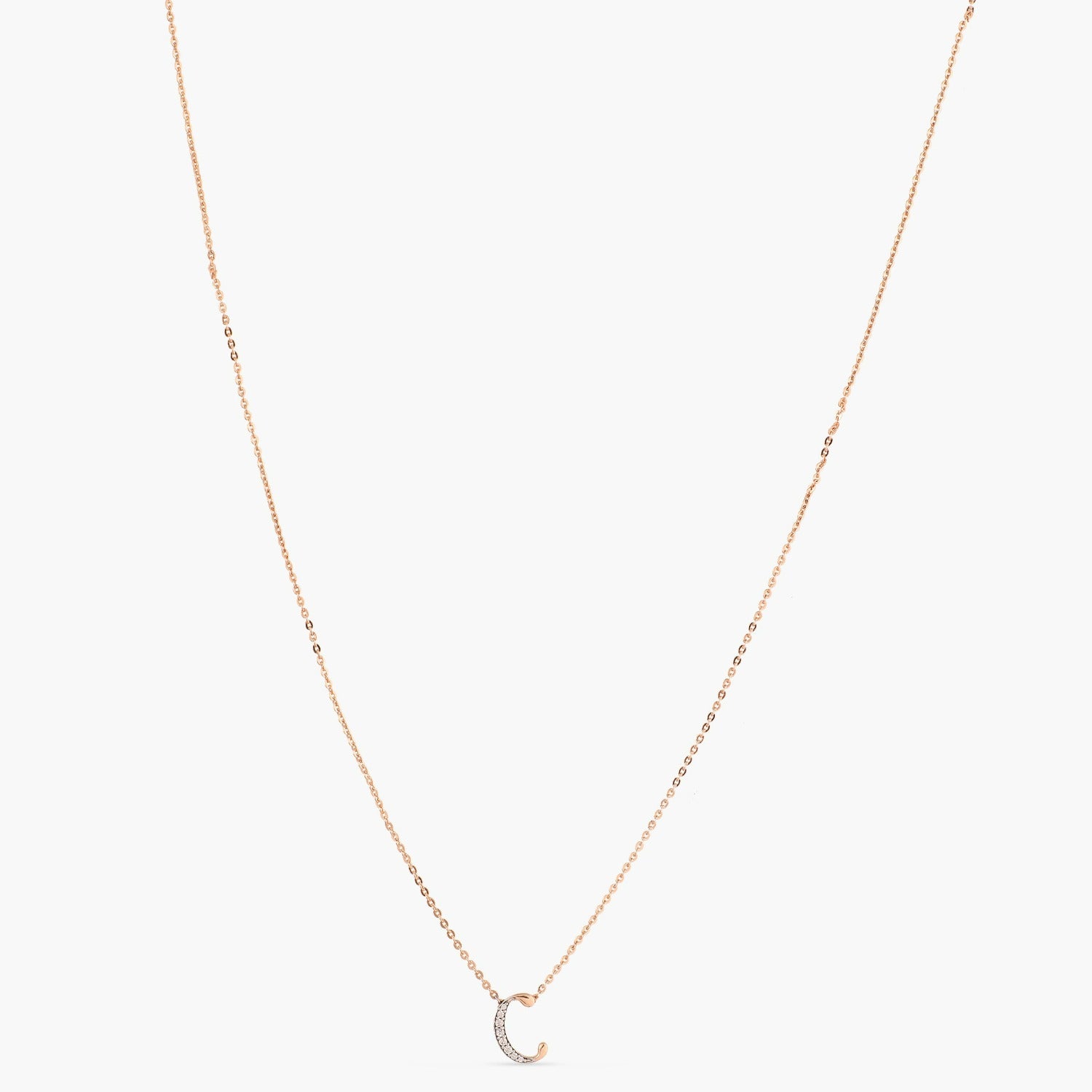 Letter C Alphabet Rose-Gold Plated Silver Necklace