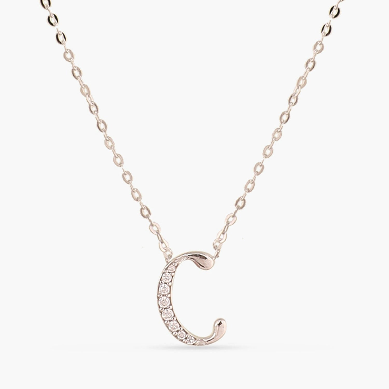 Letter C  Alphabet White-Gold Plated Silver Necklace