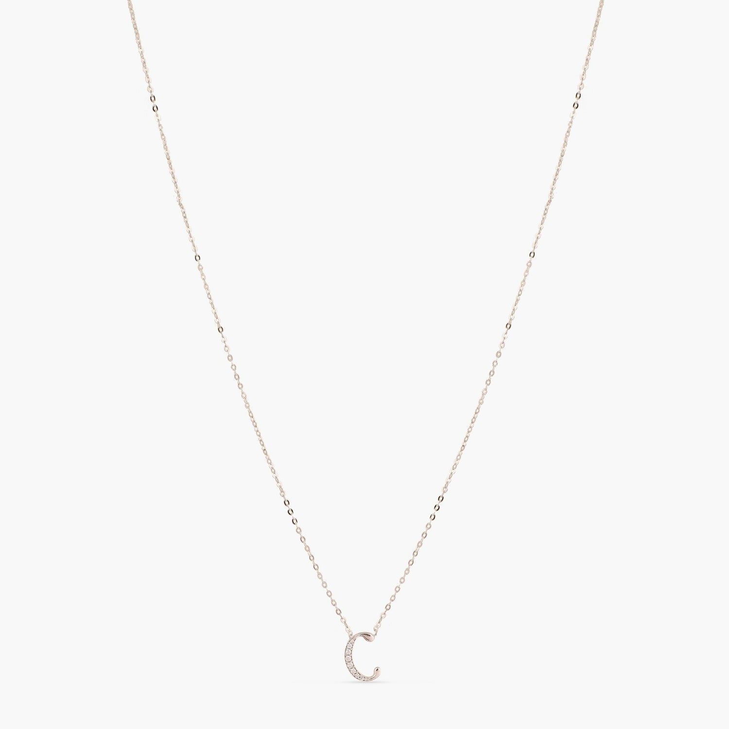 Letter C Alphabet White-Gold Plated Silver Necklace