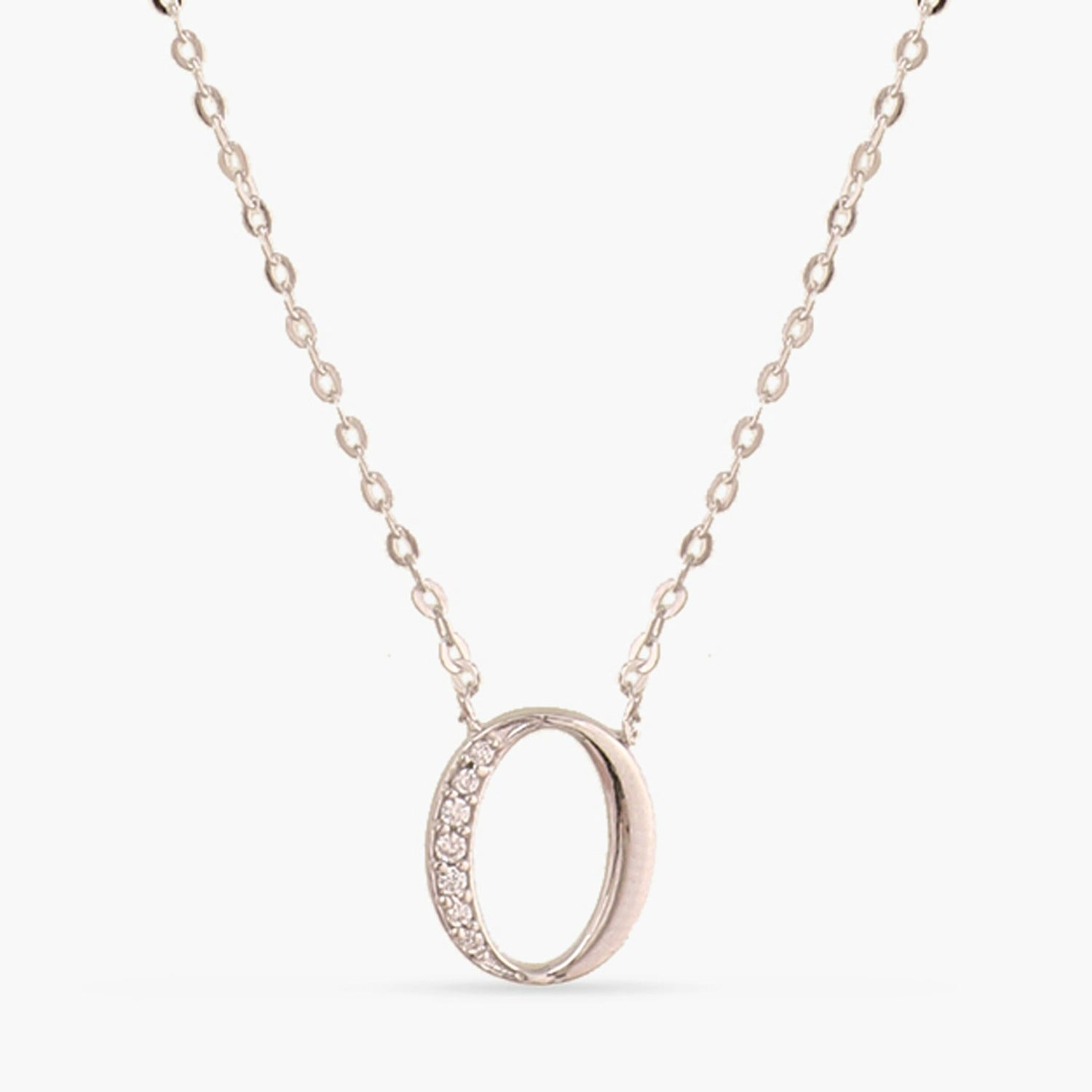 Letter O Alphabet White-Gold Plated Silver Necklace