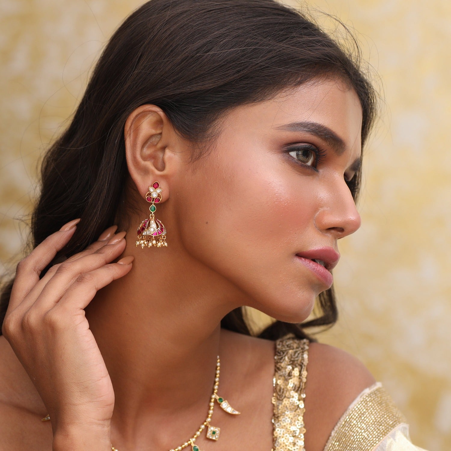 Arni Polki Jhumki Silver Earrings