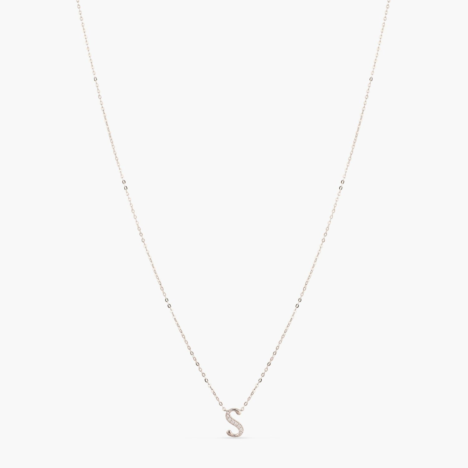 Letter S Alphabet White-Gold Plated Silver Necklace