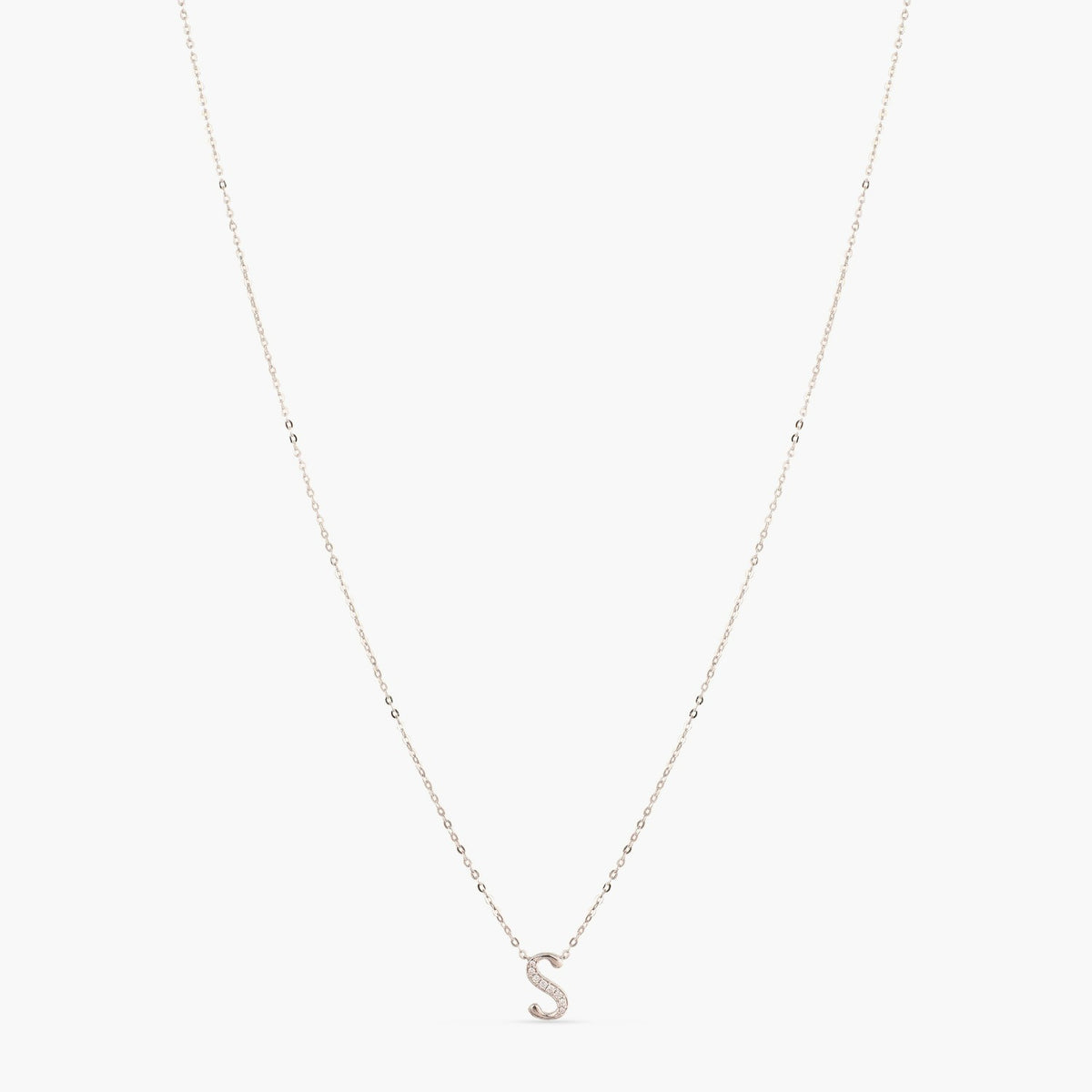 Letter S Alphabet White-Gold Plated Silver Necklace