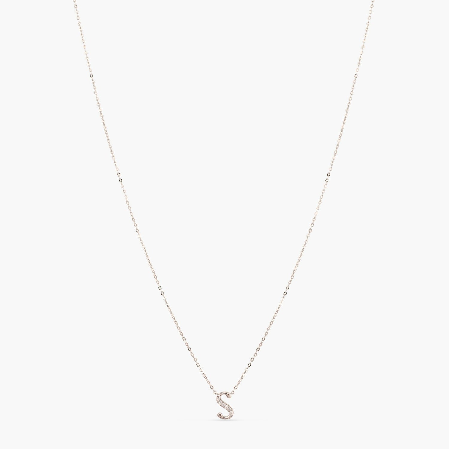 Letter S Alphabet White-Gold Plated Silver Necklace