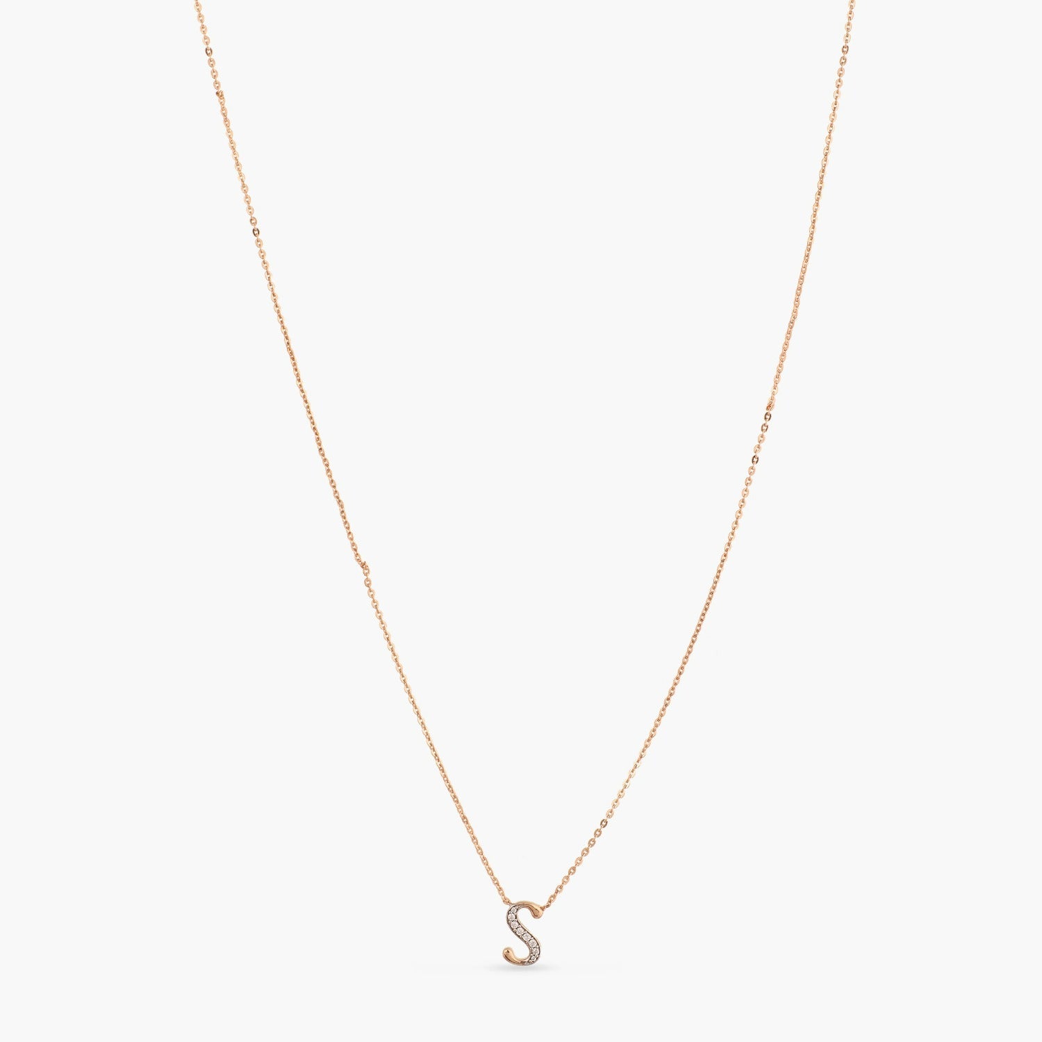 Letter S Alphabet Rose-Gold Plated Silver Necklace