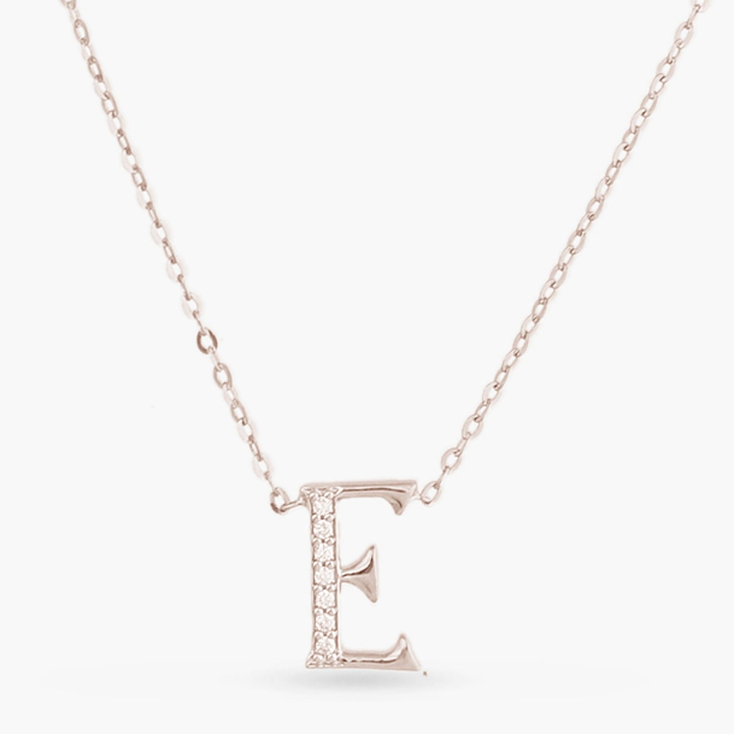 Letter E Alphabet White-Gold Plated Silver Necklace