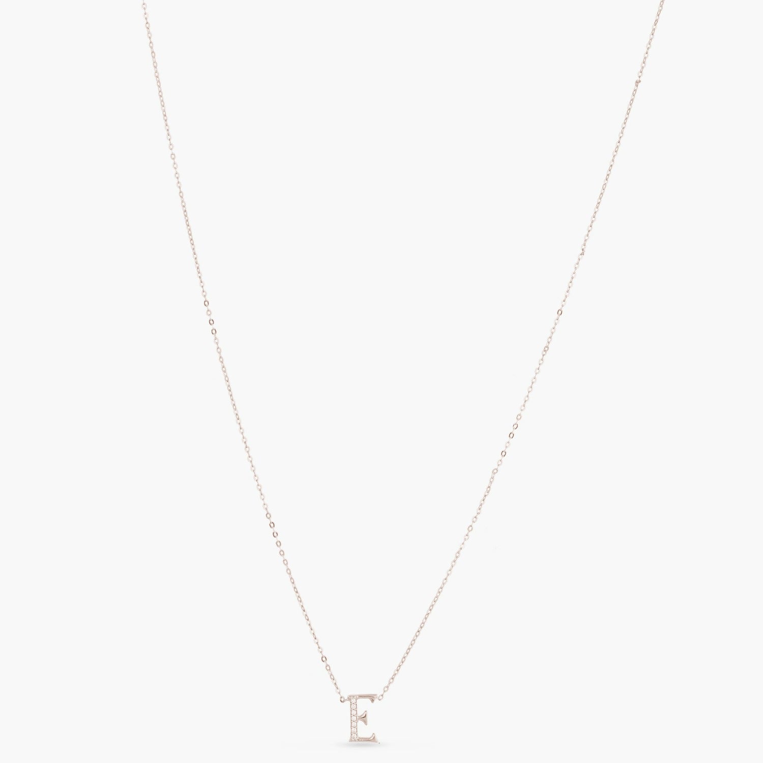 Letter E Alphabet White-Gold Plated Silver Necklace