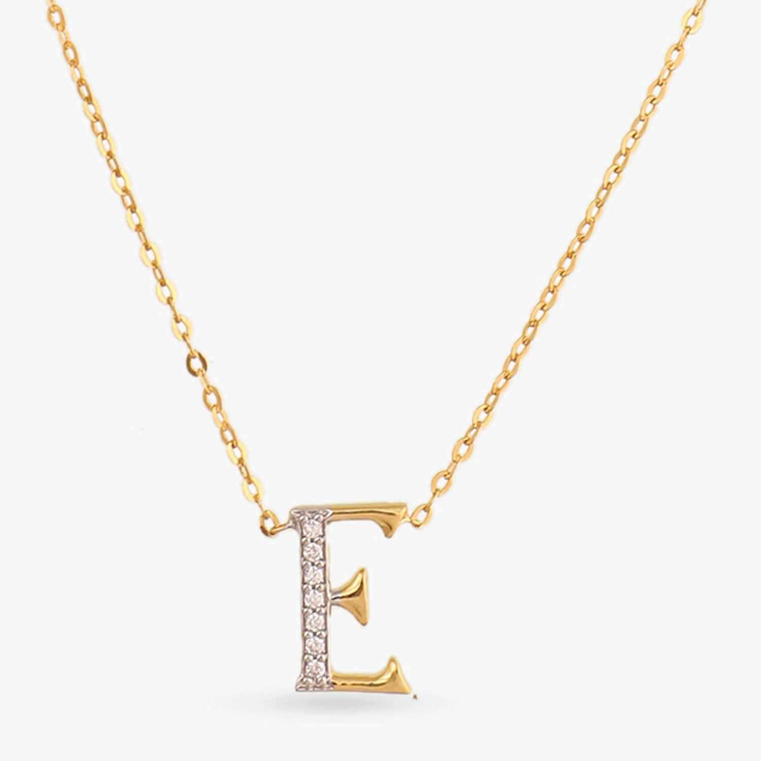 Letter E Alphabet Gold Plated Silver Necklace