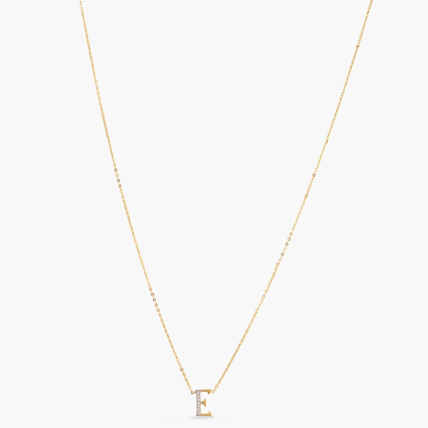 Letter E Alphabet Gold Plated Silver Necklace