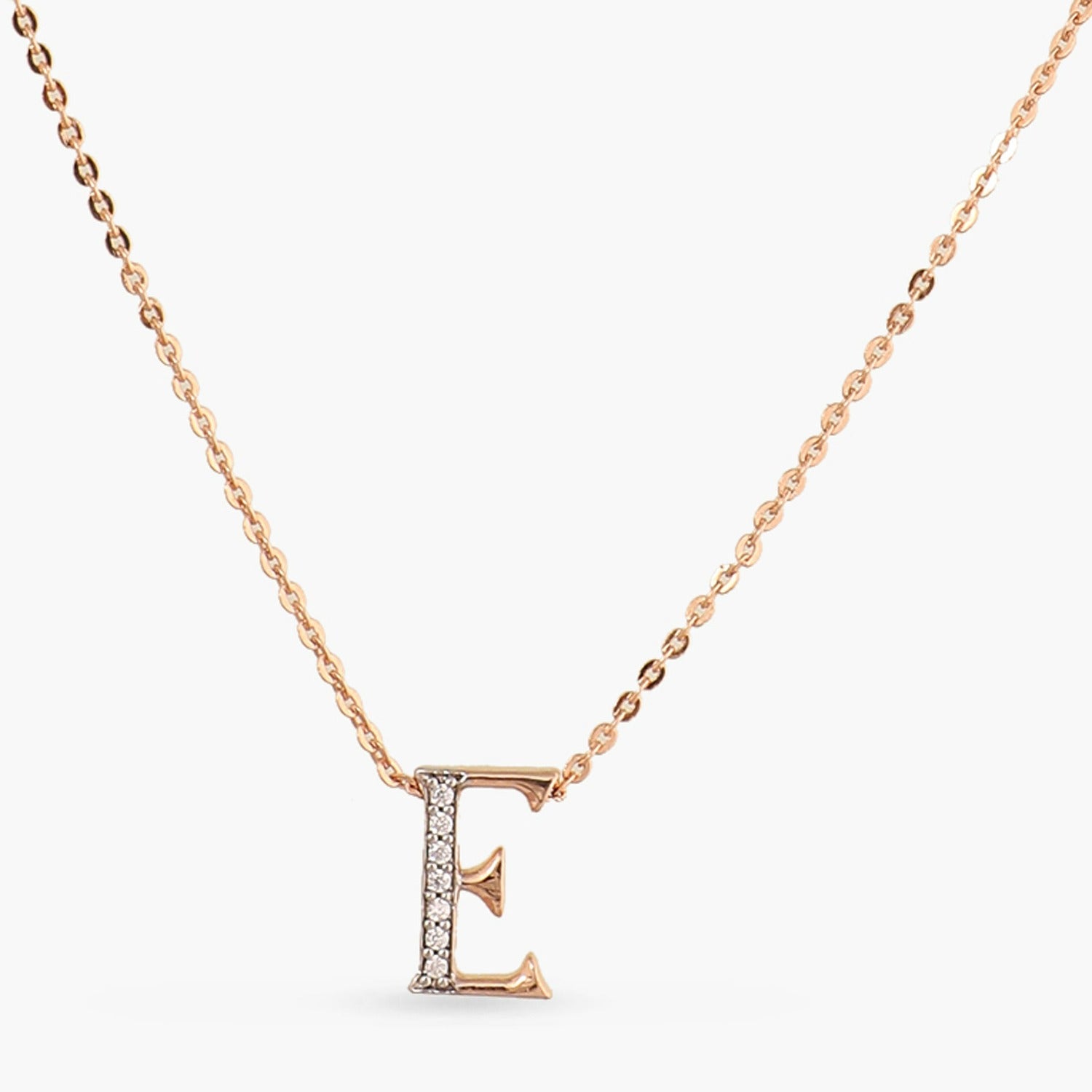 Letter E Alphabet Rose-Gold Plated Silver Necklace