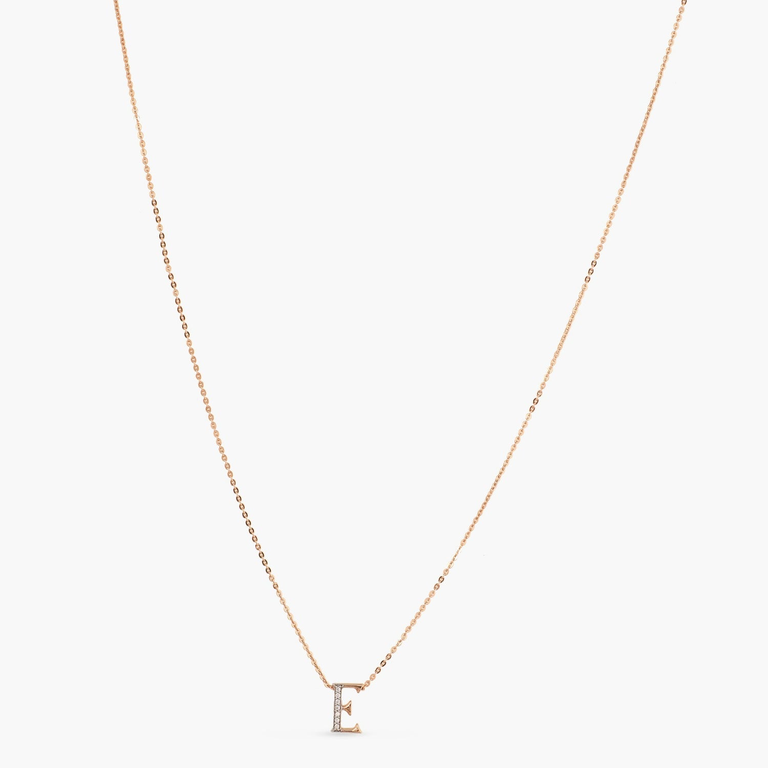 Letter E Alphabet Rose-Gold Plated Silver Necklace