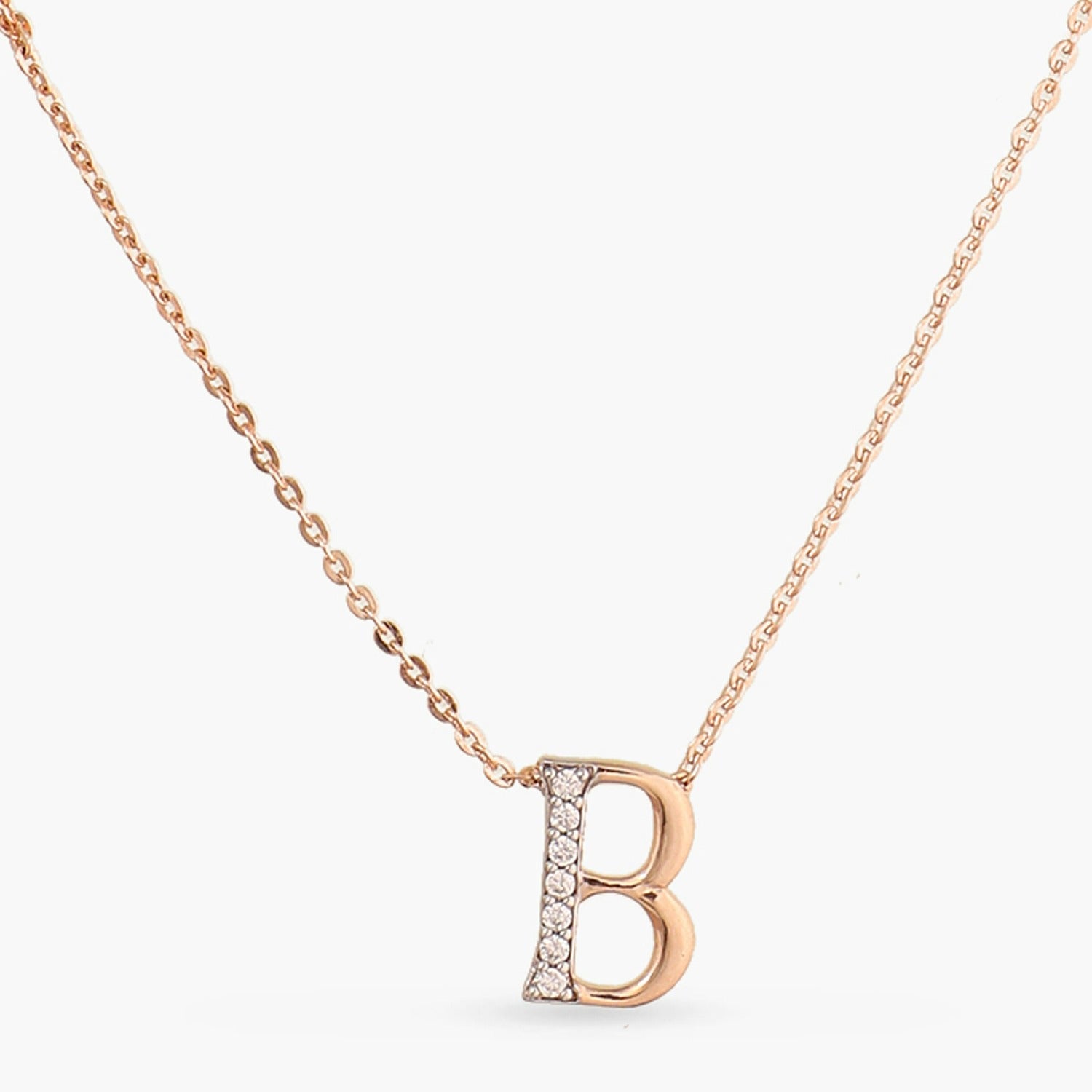 Letter B Alphabet Rose-Gold Plated Silver Necklace