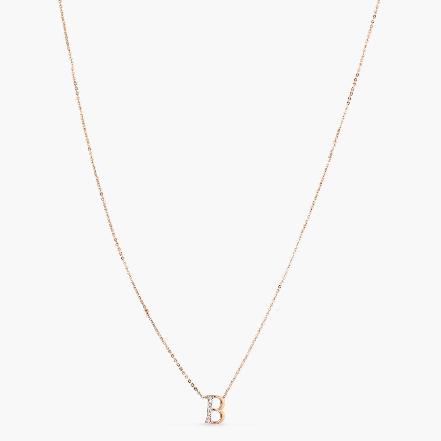 Letter B Alphabet Rose-Gold Plated Silver Necklace