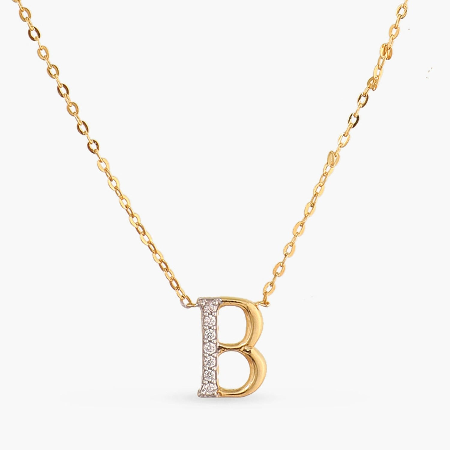 Letter B Alphabet Gold Plated Silver Necklace