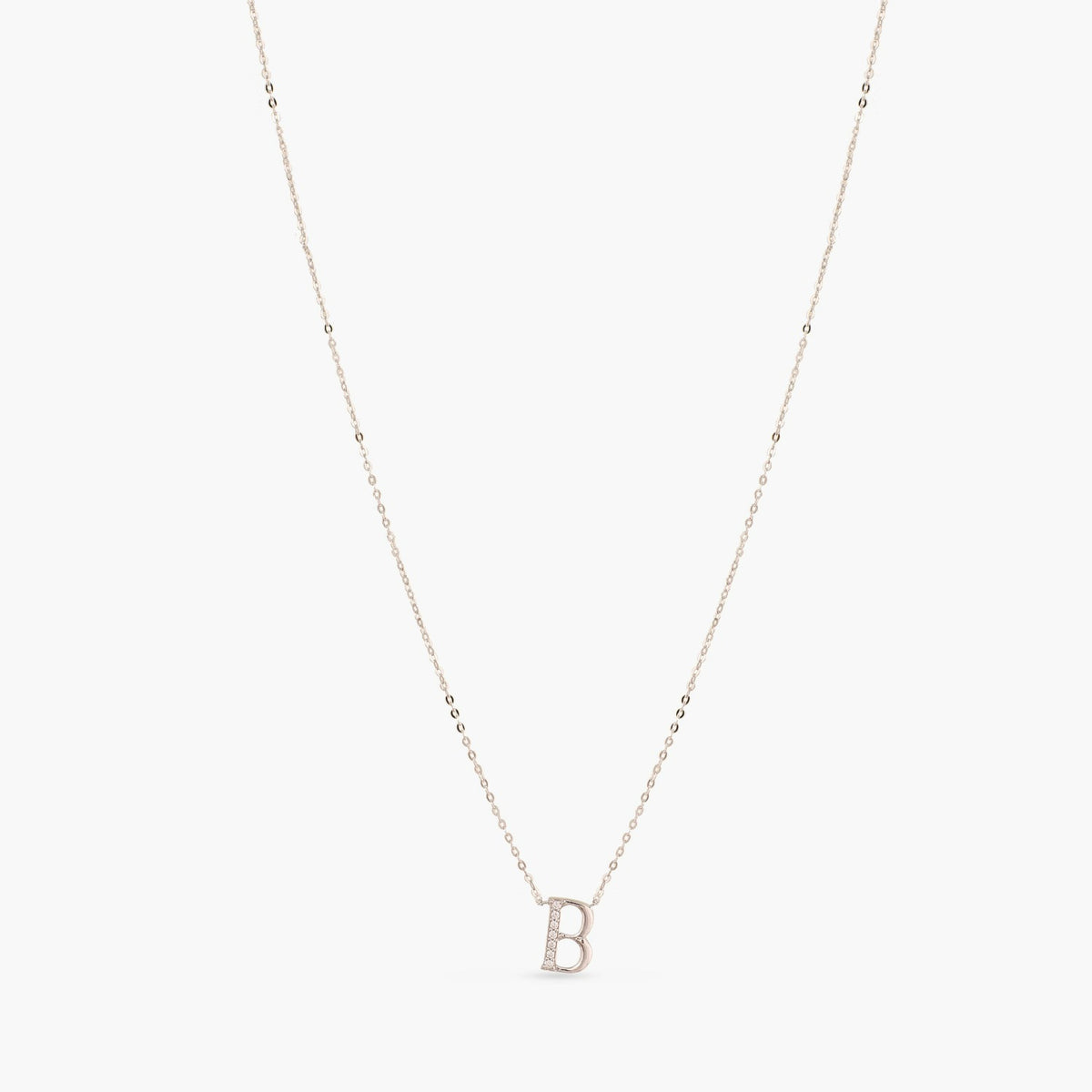 Letter B Alphabet White-Gold Plated Silver Necklace