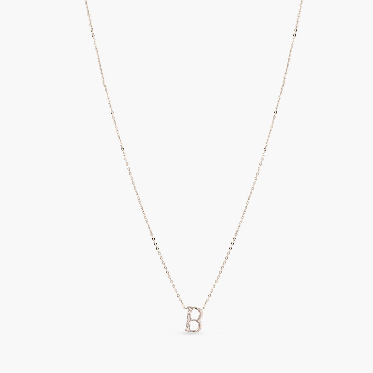 Letter B Alphabet White-Gold Plated Silver Necklace