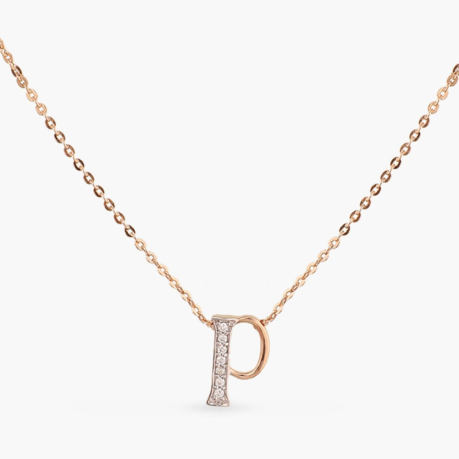 Letter P Alphabet Rose-Gold Plated Silver Necklace